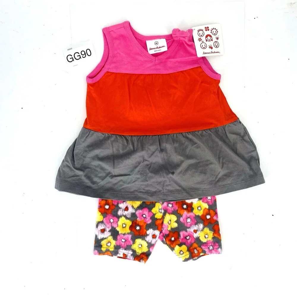Hanna Andersson 80 CM Outfit Color Block Sleeveless Top With Floral Biker Shorts